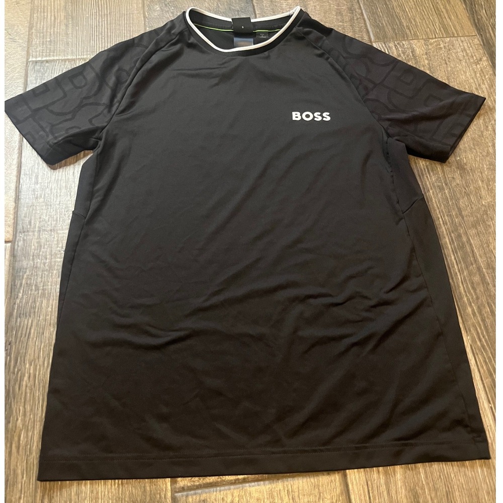 Hugo Boss Matteo Berrettini Slim Fit Stretch Tennis Shirt Mens S Black Logo TEE